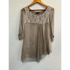 H Trend Italy Silk Lace Tan Dress Size Small a407